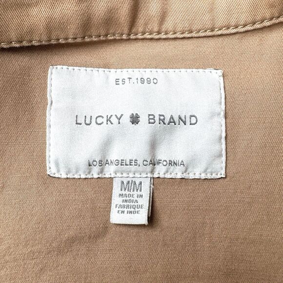 Lucky Brand Utility Jacket Mens Medium Khaki Field Snap Button Cotton Coat - Picture 2 of 13